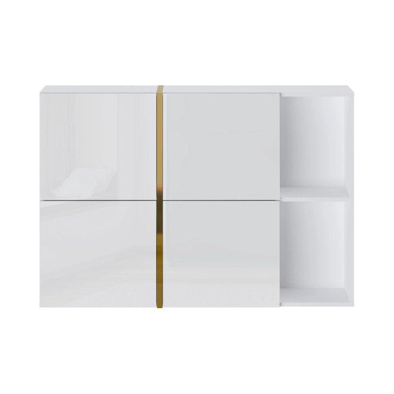 Beyaz Gold Detaylı Endüstriyel Ahşap 4 Düşer Kapaklı 2 Açık Raflı Duvara Monte Ayakkabılık - 126x27x85 cm - 118756
