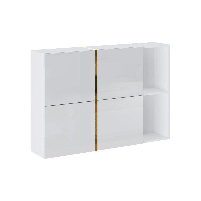Beyaz Gold Detaylı Endüstriyel Ahşap 4 Düşer Kapaklı 2 Açık Raflı Duvara Monte Ayakkabılık - 126x27x85 cm - 118756