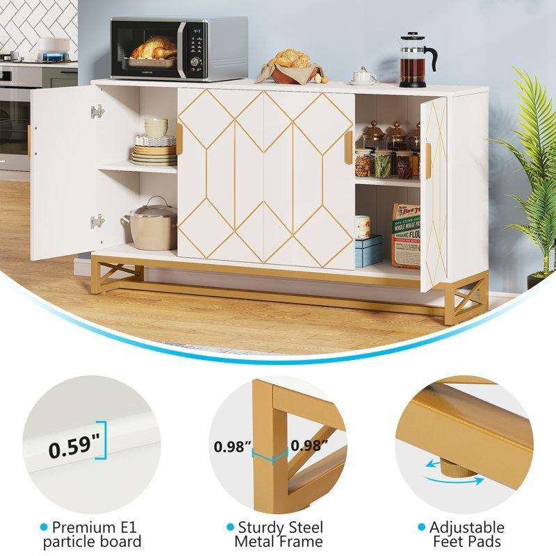 Beyaz Gold Detaylı MDF 4 Kapaklı Gold Konsol - 150x39x91 cm - 129031