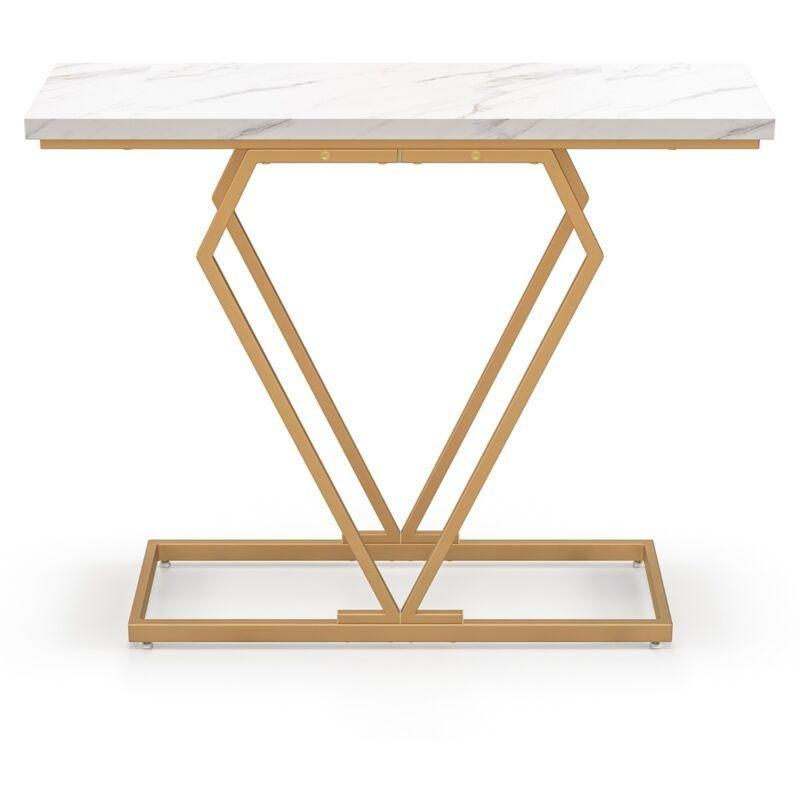 Beyaz Gold Mermer Desenli Geometrik Metal Ayaklı Dresuar - 100x30 cm - 133622