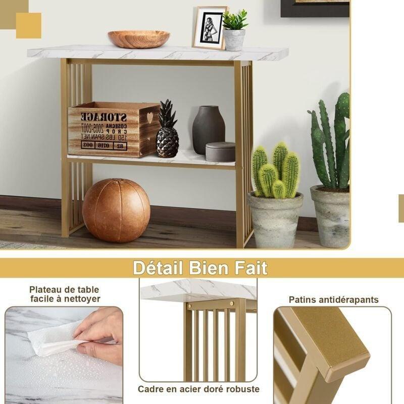 Beyaz Gold Mermer Desenli Metal Ayaklı 2 Raflı Dresuar - 120x30x93 cm - 133923
