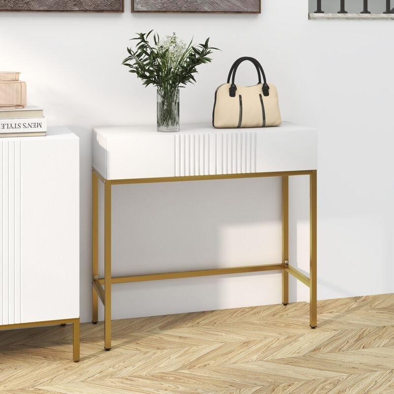 Beyaz Gold Metal Ayaklı 2 Çekmeceli Dresuar - 80x32x75 cm - 133871