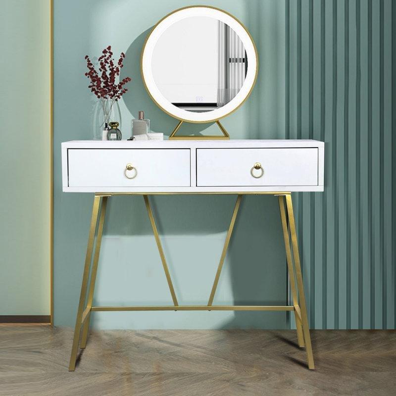 Beyaz Gold Metal Ayaklı İki Çekmeceli Modern Makyaj Masası - 90x40 cm - 121411