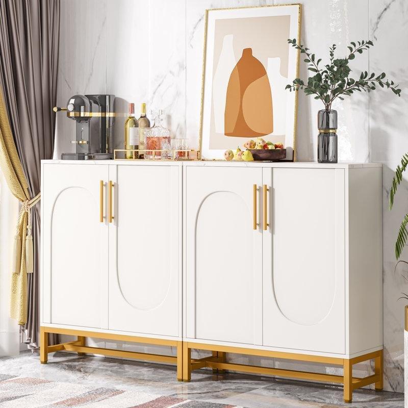 Beyaz Gold Metal Ayaklı MDF Ayarlanabilir Raflı Gold Konsol - 150x35x91 cm - 129040