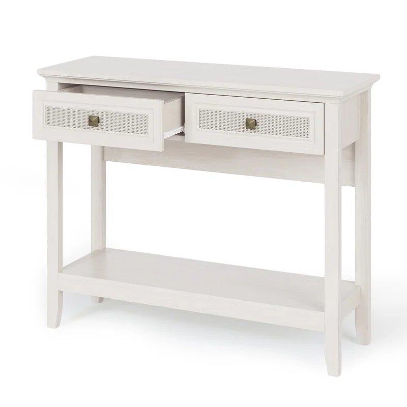 Beyaz Gri Endüstriyel Ahşap 2 Çekmeceli Alt Raflı Rattan Dresuar - 100x36x82 cm - 132519