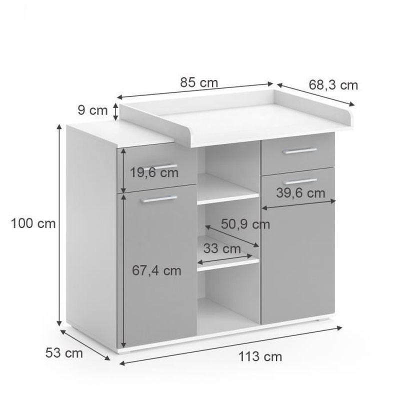Beyaz Gri Melamin Kaplı Alt Değiştirme Üniteli Bebek Odası Şifonyer - 113x109x70 cm - 123612