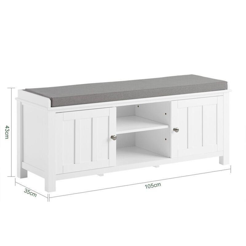 Beyaz Gri Minderli Ahşap Kapaklı ve Raflı Oturaklı Ayakkabılık - 105x35x43 cm - 119595