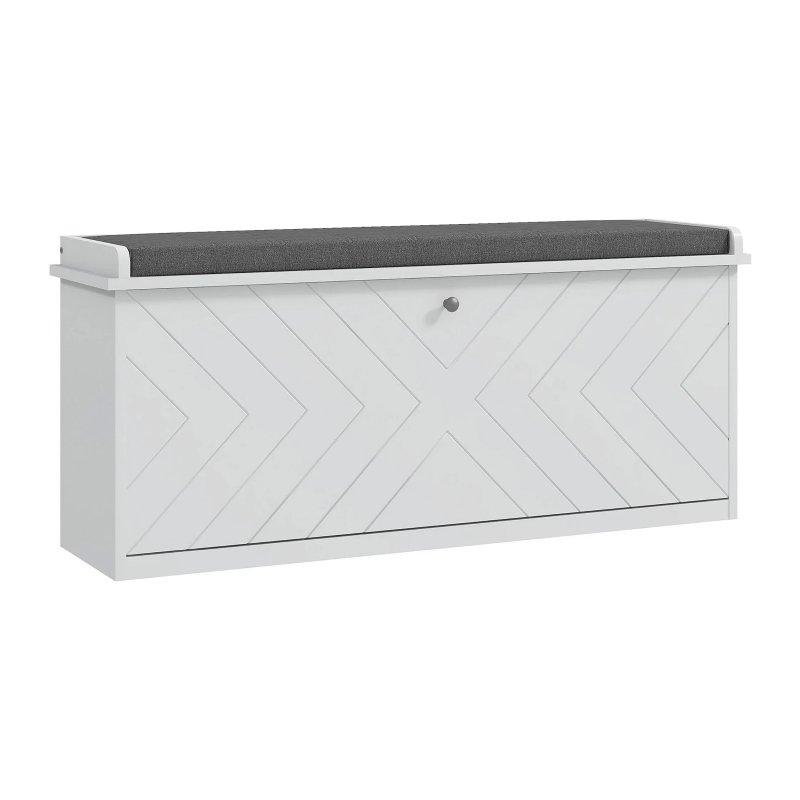 Beyaz Gri Minderli Chevron Desenli MDF Ayakkabılık Bench - 100x26x45 cm - 118309