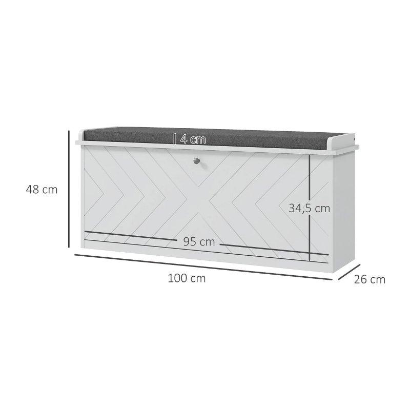 Beyaz Gri Minderli Chevron Desenli MDF Ayakkabılık Bench - 100x26x45 cm - 118309