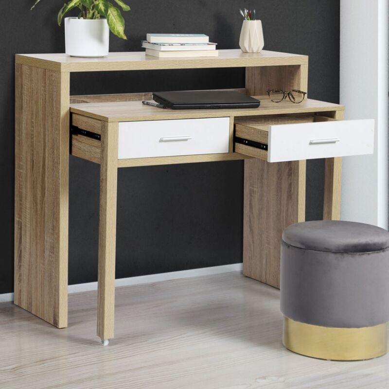 Beyaz Kahverengi Ahşap Açılır Ayarlanabilir Bilgisayar Masası-99x36x88 cm - 114321