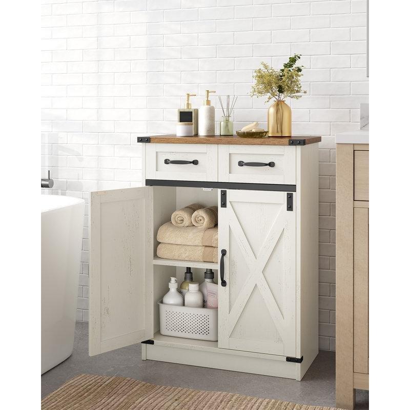 Beyaz Kahverengi Yonga Levha Ayarlanabilir Raflı Country Banyo Dolabı-80x60x30 cm - 114109
