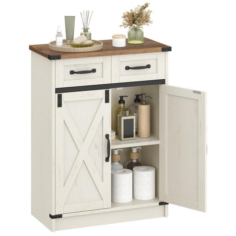 Beyaz Kahverengi Yonga Levha Ayarlanabilir Raflı Country Banyo Dolabı-80x60x30 cm - 114109
