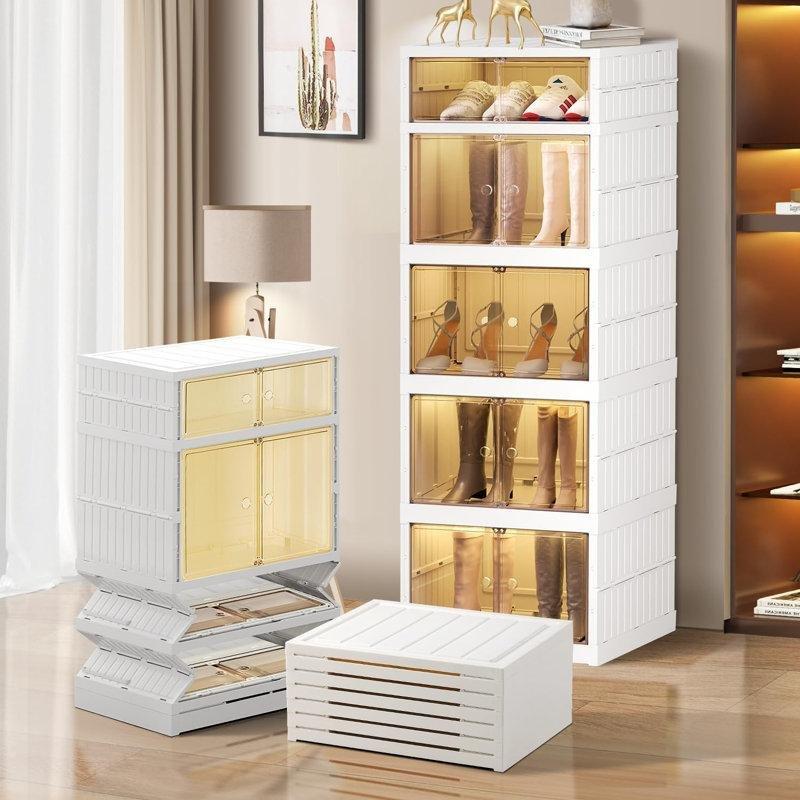 Beyaz Katlanabilir Şeffaf Kapaklı Tekerlekli 5 Katlı Plastik Ayakkabılık - 44x35x139 cm - 121027