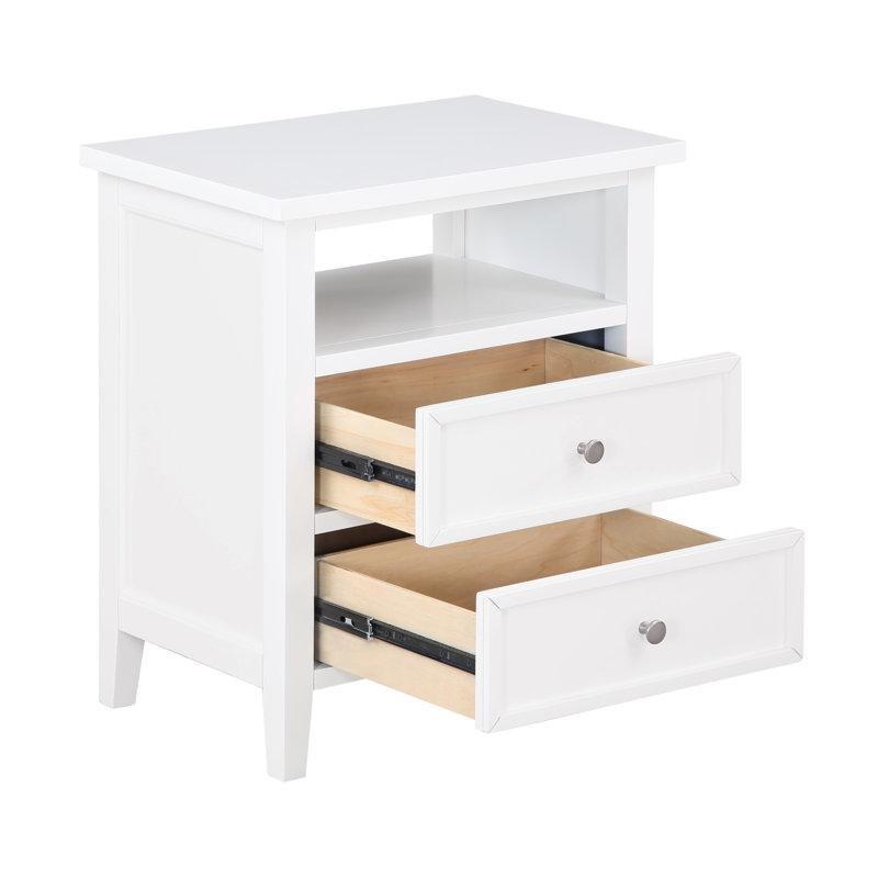 Beyaz Kavak ve MDF İki Çekmeceli Raflı İkili Set Komodin - 58x39x68 cm - 127484