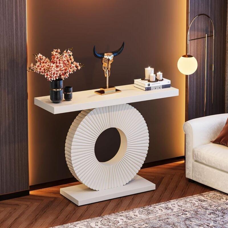 Beyaz Kompozit Ahşap Geometrik Ayaklı Dresuar - 100x30x79 cm - 134126
