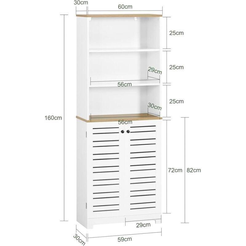 Beyaz Lake MDF Raflı Ayarlanabilir Raflı Banyo Dolabı-60x30x160 cm - 113687