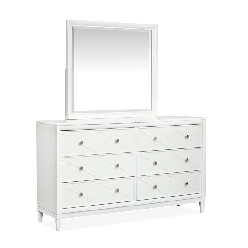 Beyaz Masif Ahşap 6 Çekmeceli X Çıta Tasarımlı Aynalı Şifonyer - 163 cm - 123897