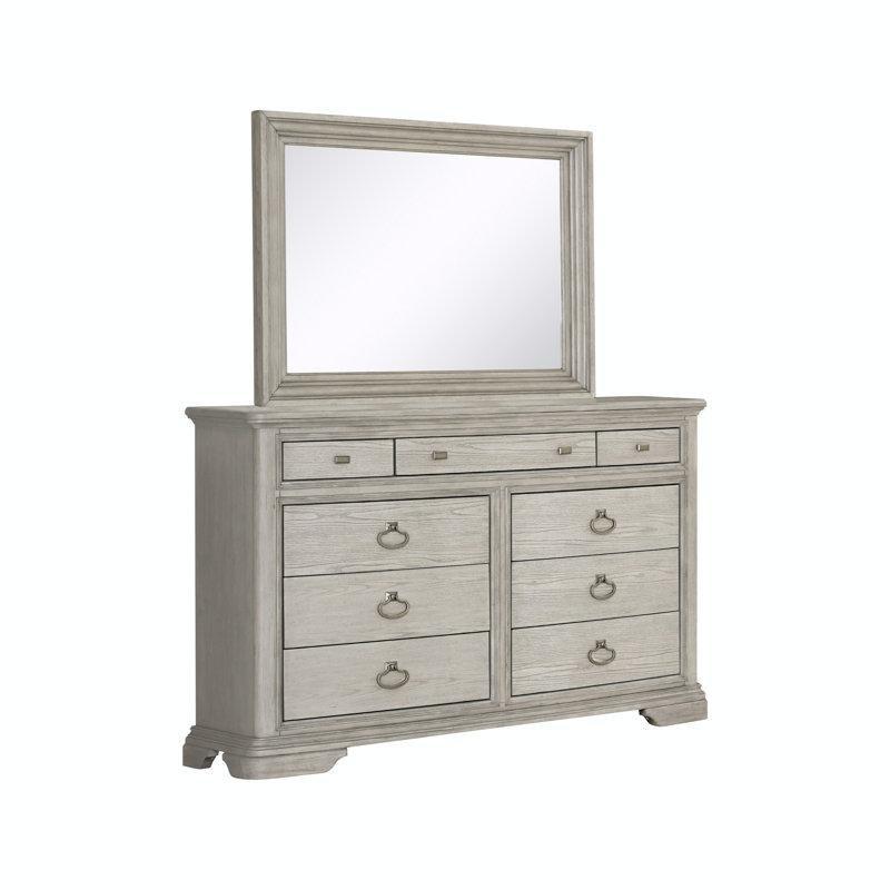 Beyaz Masif Ahşap 9 Çekmeceli Aynalı Şifonyer - 158 cm - 123915