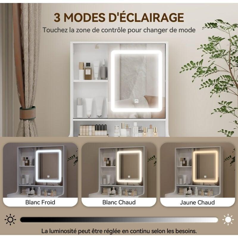 Beyaz Masif Ahşap Ayaklı LED Işıklı ve Kayar Aynalı Tabureli Makyaj Masası - 60x40x139 cm - 122062