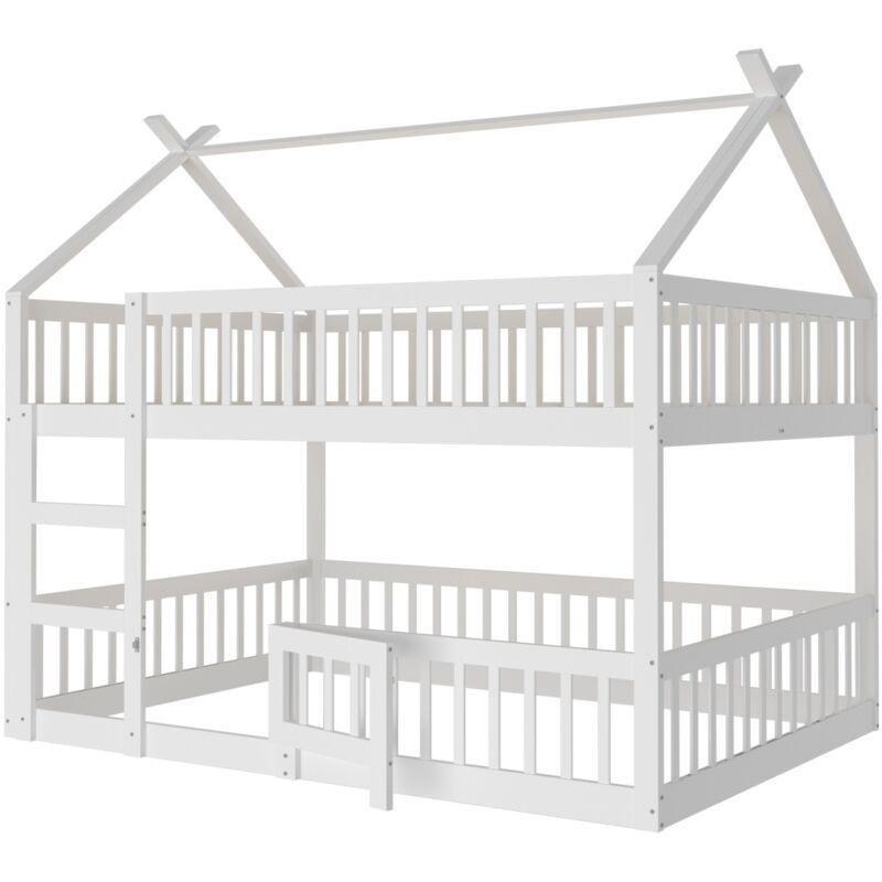 Beyaz Masif Ahşap ve MDF Ev Tasarımlı Merdivenli Ranza - 140x200 cm - 125129