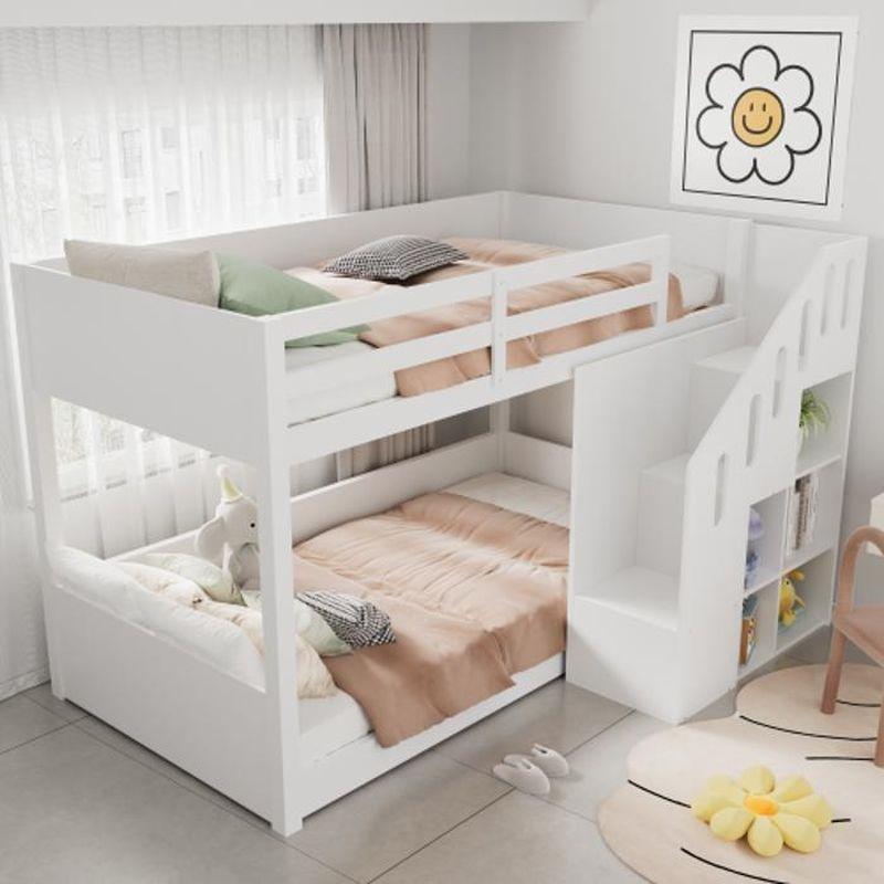 Beyaz Masif Ahşap ve MDF Merdivenli Raflı Çocuk Odası Ranza - 90x200 cm - 125647