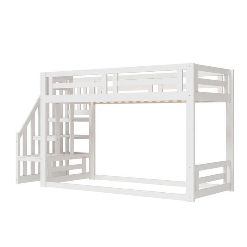 Beyaz Masif Çam Ağacı Depolama Merdivenli Ranza - 90x200 cm - 125368