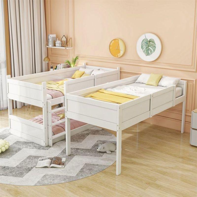 Beyaz Masif Çam Ahşap Ayrılabilen Üç Katlı Ranza - 90x200 cm - 125593
