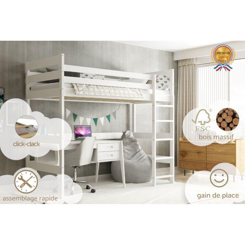 Beyaz Masif Çam Ahşap Yüksek Korumalı ve Merdivenli Altı Boş Ranza - 97x205 cm - 124884