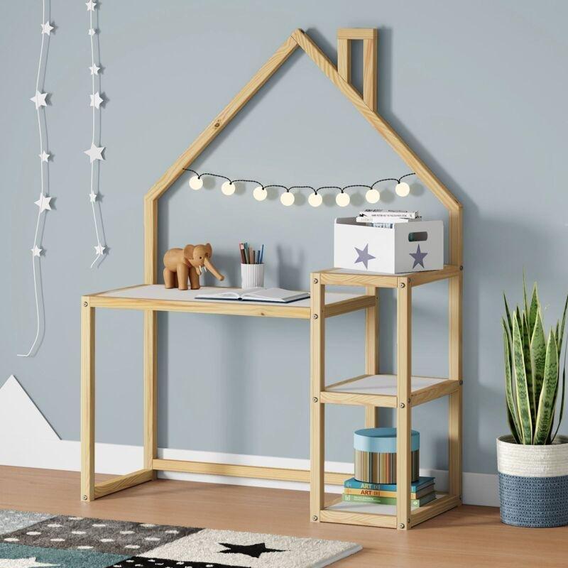 Beyaz Masif Çam Montessori Ayarlanabilir Çocuk Bilgisayar Masası-50x120x75 cm - 115960