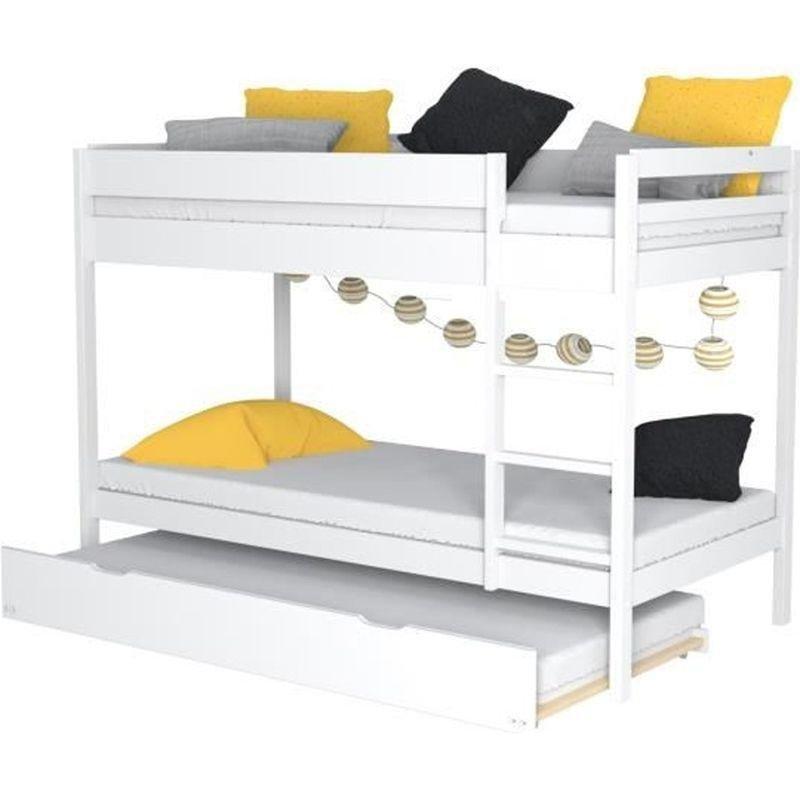 Beyaz Masif Çam Yavru Yataklı Üç Kişilik Ranza - 90x190 cm - 125620