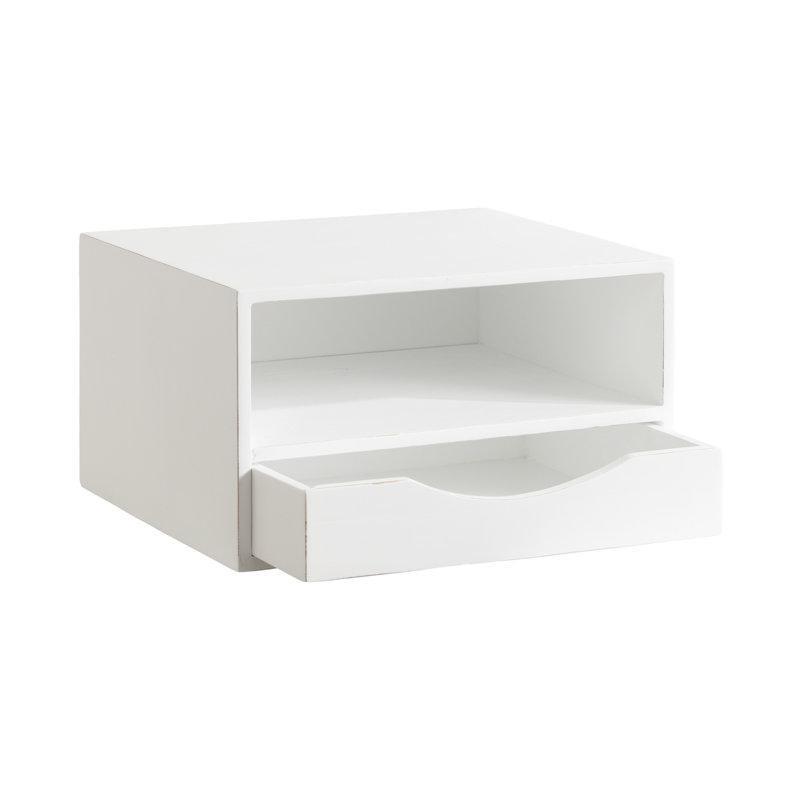 Beyaz Masif Kavak Ağacı Çekmeceli ve Açık Raflı Duvara Monte Komodin - 32x26x18 cm - 127373