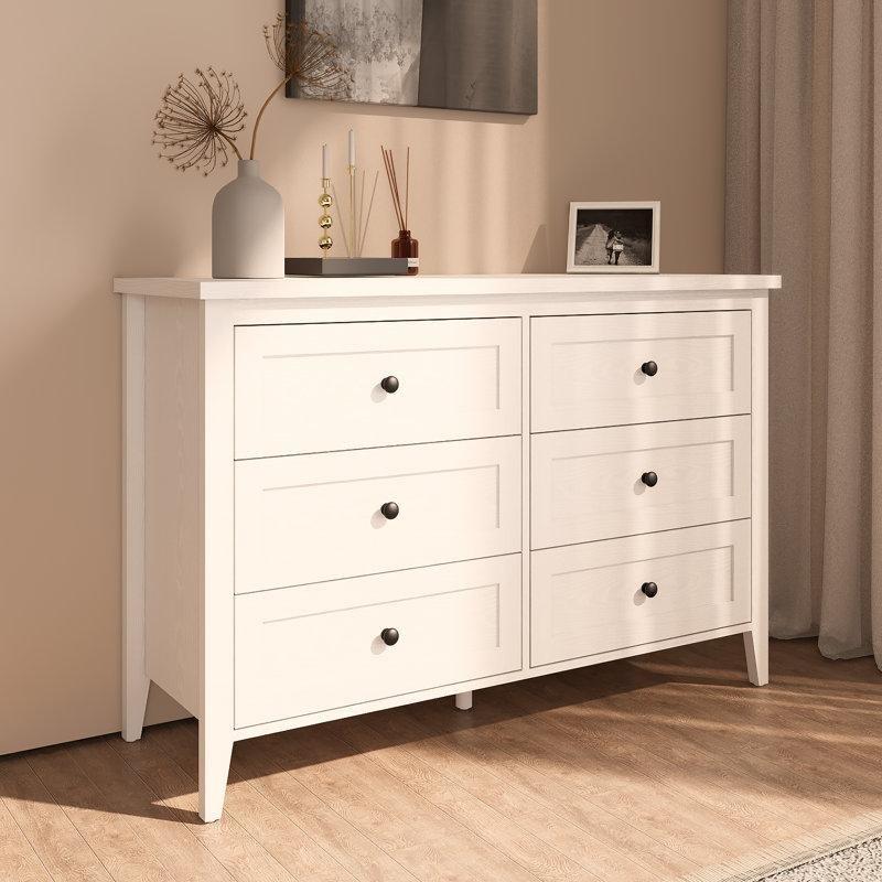 Beyaz Masif ve Endüstriyel Ahşap 6 Çekmeceli Siyah Metal Kulplu Şifonyer - 120x40x80 cm - 122899