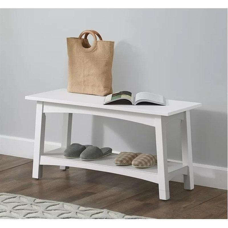 Beyaz Masif ve Endüstriyel Ahşap Alt Raflı Ayakkabılık Bench - 92x36x46 cm - 120667