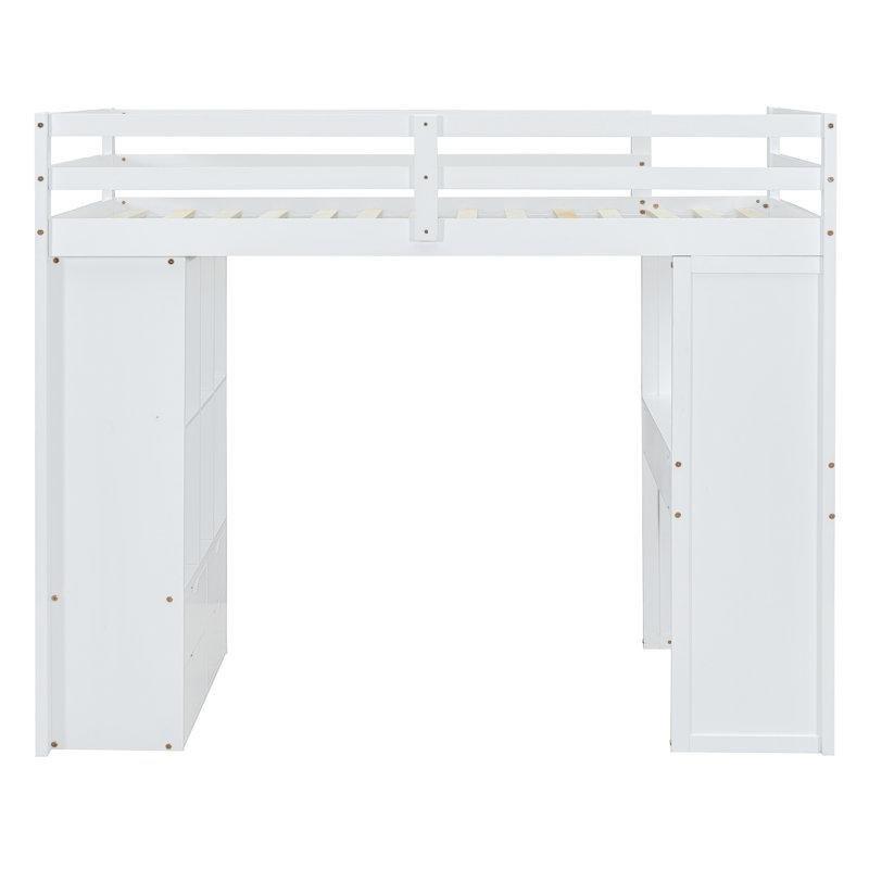 Beyaz Masif ve Endüstriyel Ahşap Çalışma Masalı Kitaplıklı 6 Çekmeceli LED Işıklı Ranza - 106x197 cm - 124377