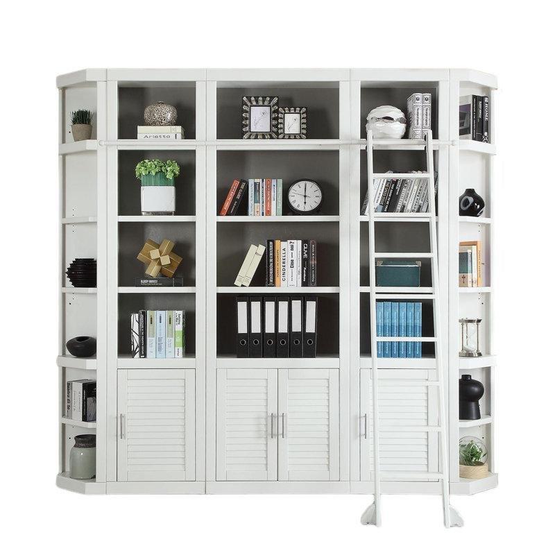 Beyaz Masif ve Endüstriyel Ahşap Merdivenli Panjur Kapaklı Kitaplık - 257x32x241 cm - 141778