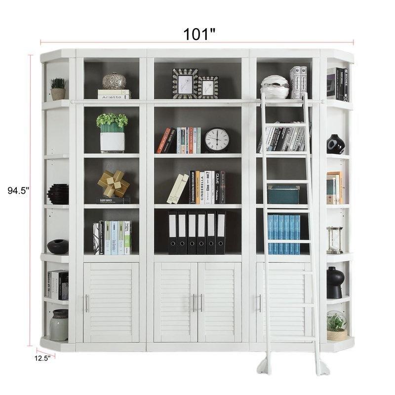 Beyaz Masif ve Endüstriyel Ahşap Merdivenli Panjur Kapaklı Kitaplık - 257x32x241 cm - 141778