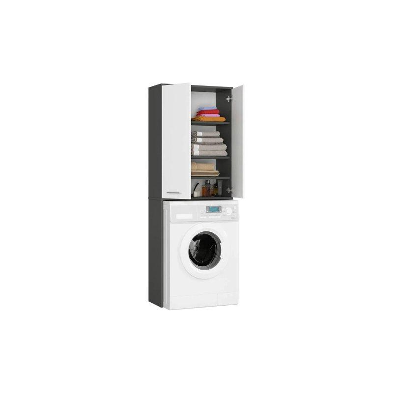 Beyaz Mat Endüstriyel Ahşap Raflı Çamaşır Makinesi Dolabı-31 x 64 x 180 cm - 117924