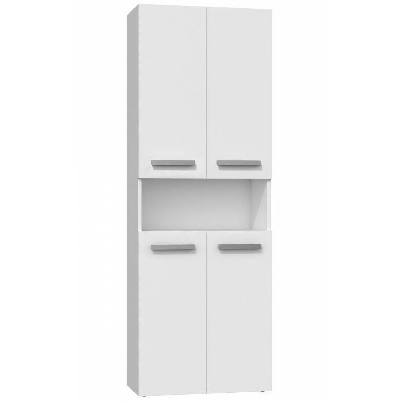 Beyaz Mat MDF ve Suntalam Minimalist Kulplu Sepetli Banyo Dolabı-174x60x30 cm - 113693