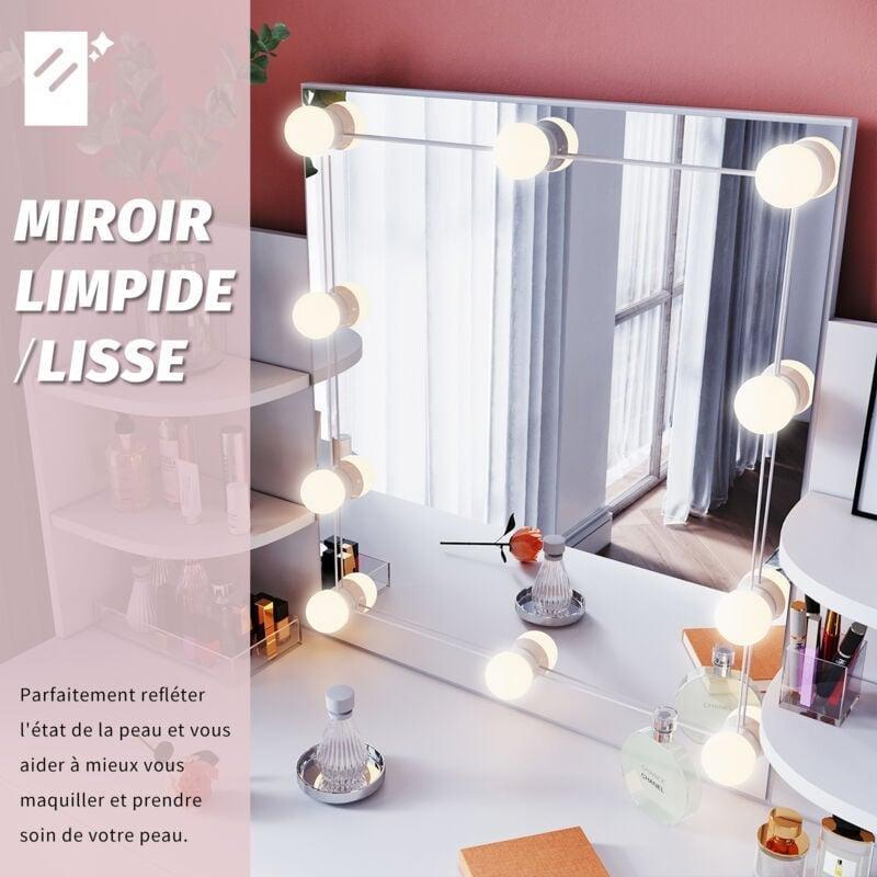 Beyaz MDF 10 LED Işıklı Raflı ve Tabureli Makyaj Masası - 108x40x140 cm - 122086