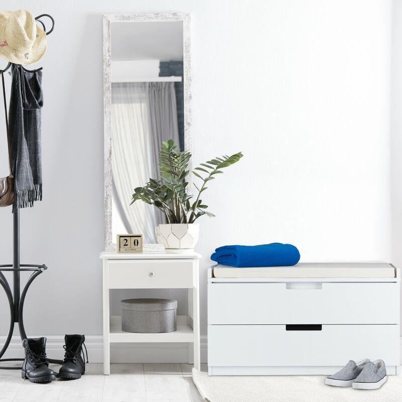 Beyaz MDF 2 Çekmeceli Minderli Oturaklı Ayakkabılık - 80x45 cm - 119398