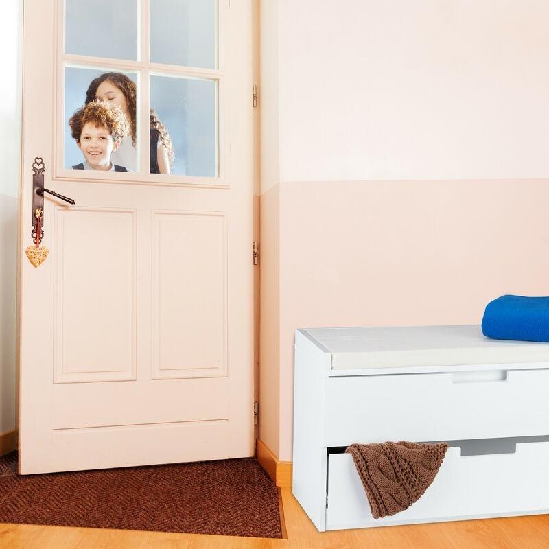 Beyaz MDF 2 Çekmeceli Minderli Oturaklı Ayakkabılık - 80x45 cm - 119398