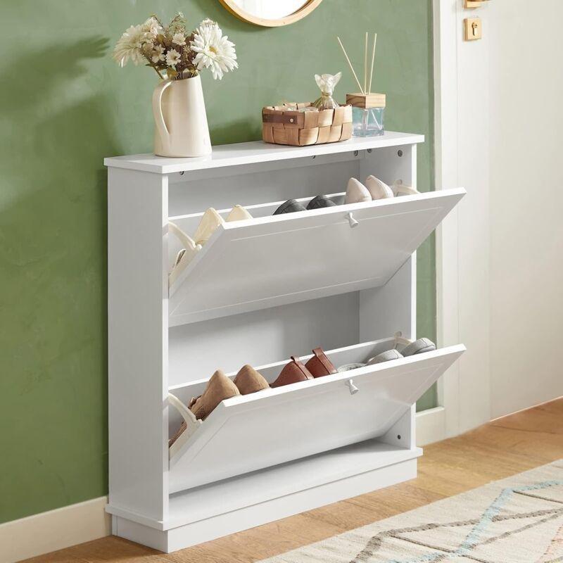 Beyaz MDF 2 Düşer Kapaklı Dar Ayakkabılık - 76x18x78 cm - 120316