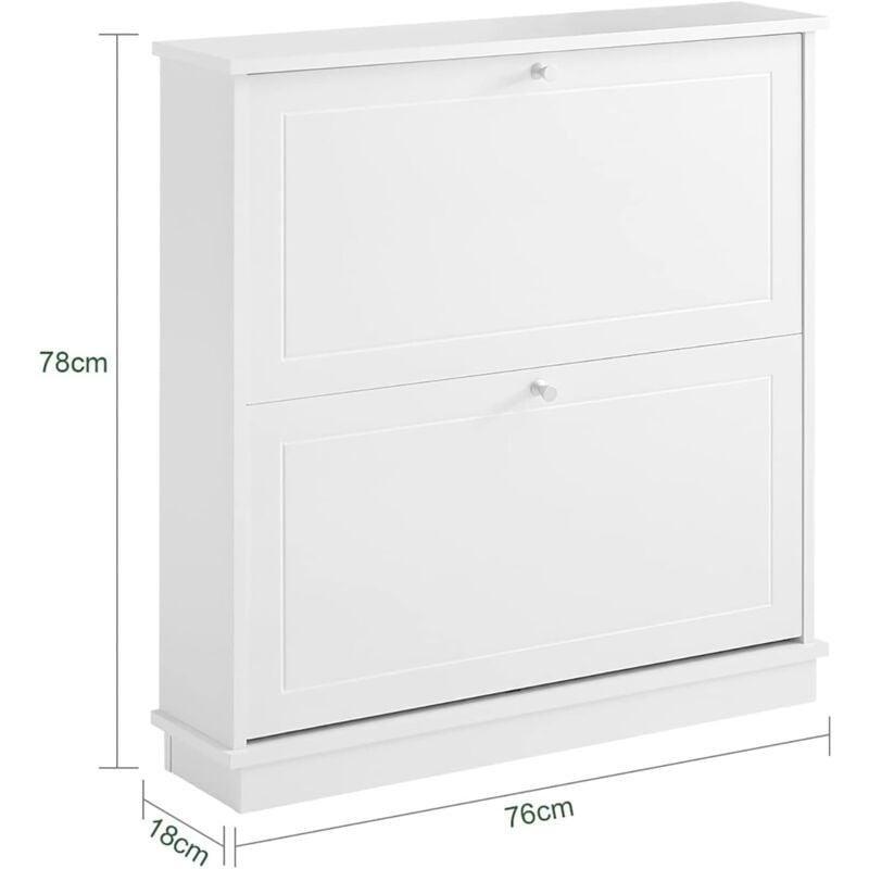 Beyaz MDF 2 Düşer Kapaklı Dar Ayakkabılık - 76x18x78 cm - 120316