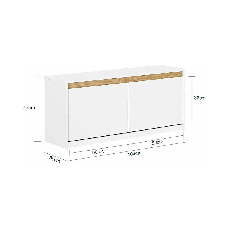 Beyaz MDF 2 Düşer Kapaklı ve Gizli Bölmeli Oturaklı Ayakkabılık - 104x30x47 cm - 118354