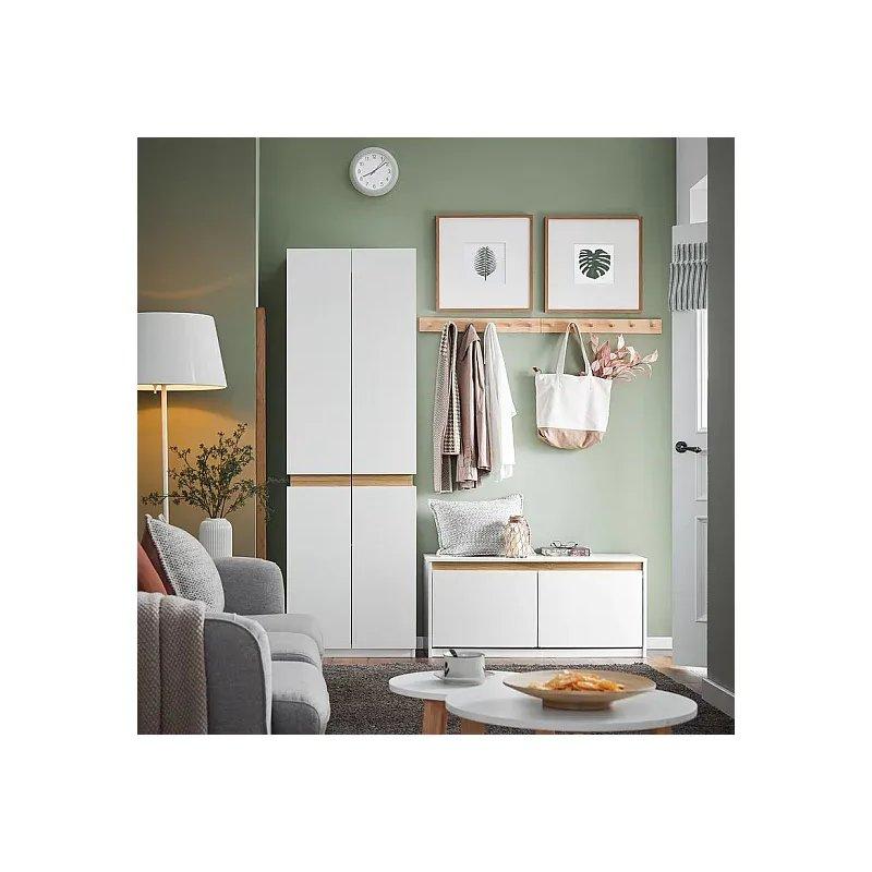 Beyaz MDF 2 Düşer Kapaklı ve Gizli Bölmeli Oturaklı Ayakkabılık - 104x30x47 cm - 118354