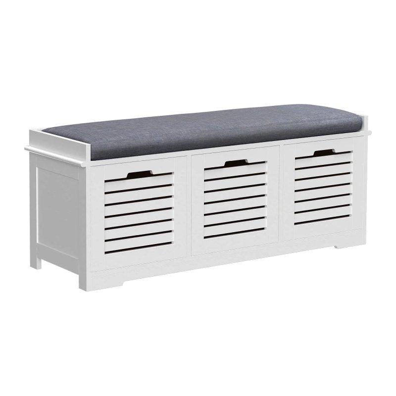 Beyaz MDF 3 Çekmeceli Gri Minderli Ayakkabılık Bench - 108x35x43 cm - 118282