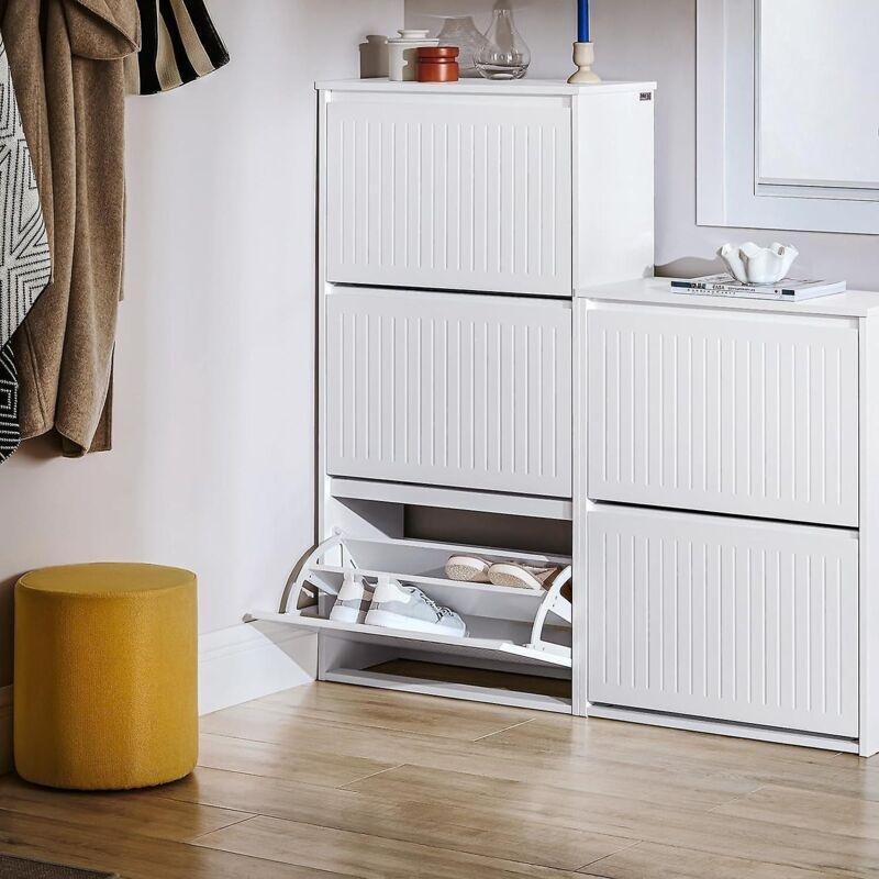 Beyaz MDF 3 Düşer Kapaklı Modern Ayakkabılık - 61x26x120 cm - 120333