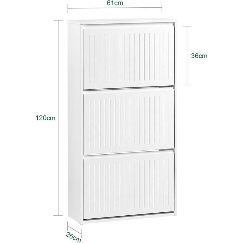 Beyaz MDF 3 Düşer Kapaklı Modern Ayakkabılık - 61x26x120 cm - 120333
