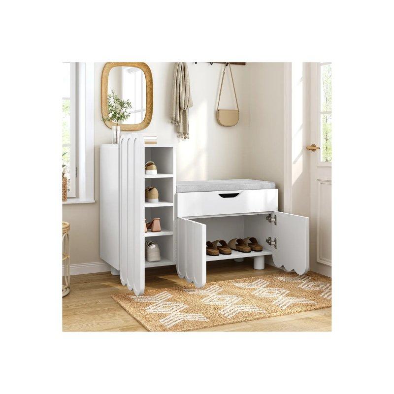 Beyaz MDF 3 Kapaklı ve Çekmeceli Minderli Ayakkabılık - 90 x 35 x 75 cm - 118681