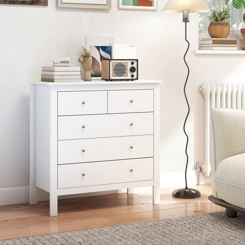 Beyaz MDF 5 Çekmeceli Metal Kulplu Şifonyer - 79x40x81 cm - 123433